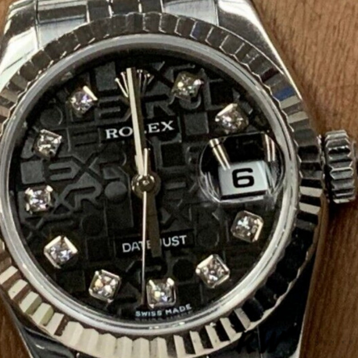 Rolex Datejust 179174 Jubilee Black Diamond Dial Fluted Bezel 26MM Lady Replica Watch