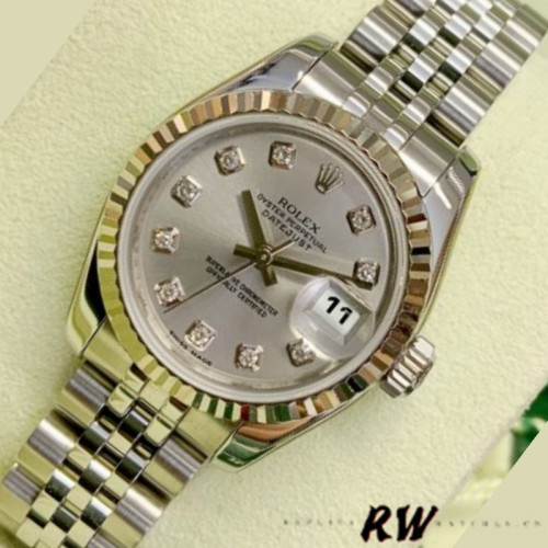 Rolex Datejust 179174 Silver Diamond Dial Fluted Bezel 26MM Lady Replica Watch