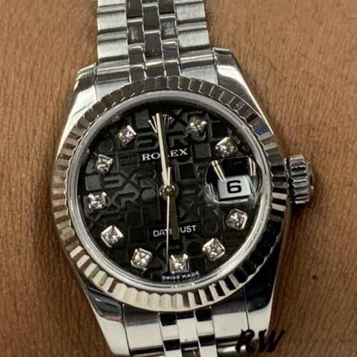 Rolex Datejust 179174 Jubilee Black Diamond Dial Fluted Bezel 26MM Lady Replica Watch