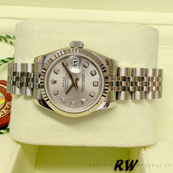 Rolex Datejust 179174 Silver Diamond Dial Fluted Bezel 26MM Lady Replica Watch