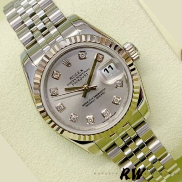 Rolex Datejust 179174 Silver Diamond Dial Fluted Bezel 26MM Lady Replica Watch