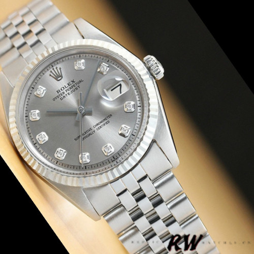 Rolex Datejust 179174 Rhodium Grey Diamond Dial Fluted Bezel 26MM Lady Replica Watch