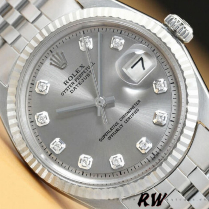 Rolex Datejust 179174 Rhodium Grey Diamond Dial Fluted Bezel 26MM Lady Replica Watch