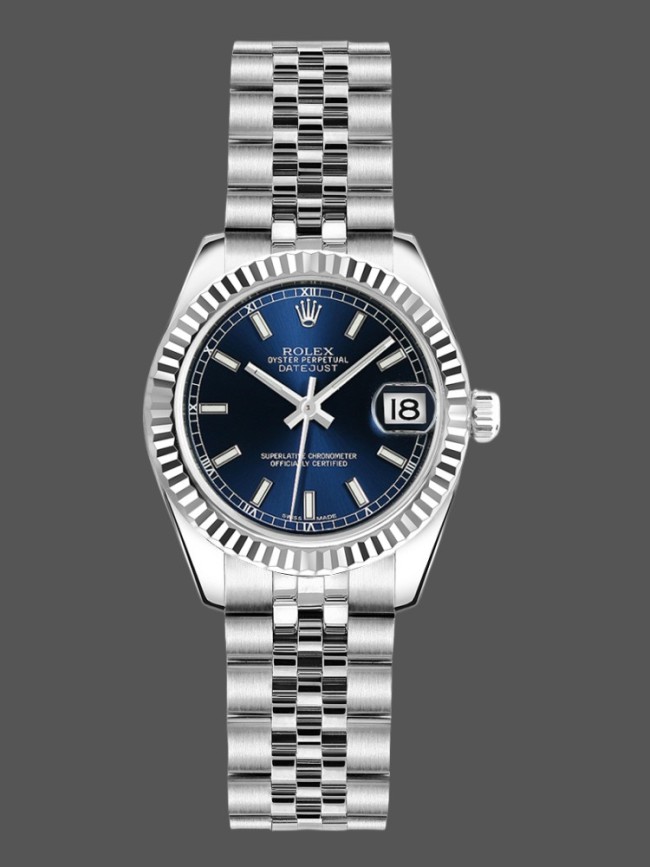 Rolex Datejust 179174 Blue Index Dial Fluted Bezel 26MM Lady Replica Watch