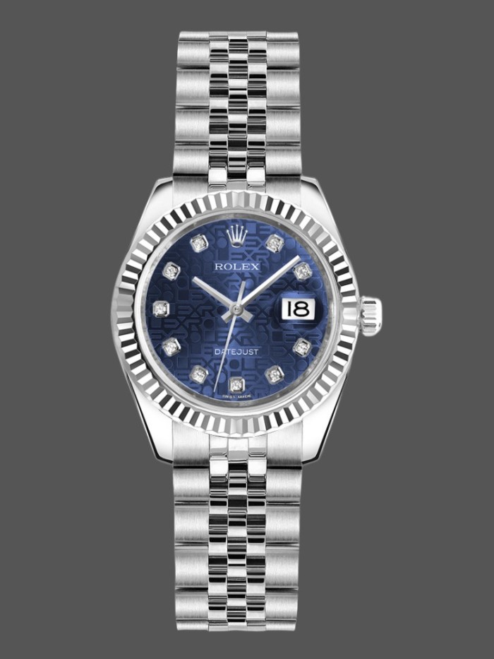 Rolex Datejust 179174 Jubilee Blue Diamond Dial Fluted Bezel 26MM Lady Replica Watch