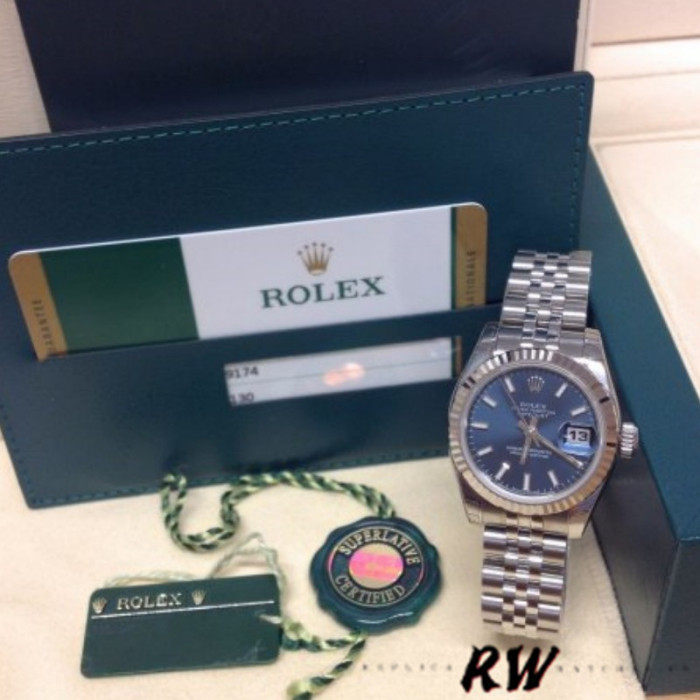Rolex Datejust 179174 Blue Index Dial Fluted Bezel 26MM Lady Replica Watch