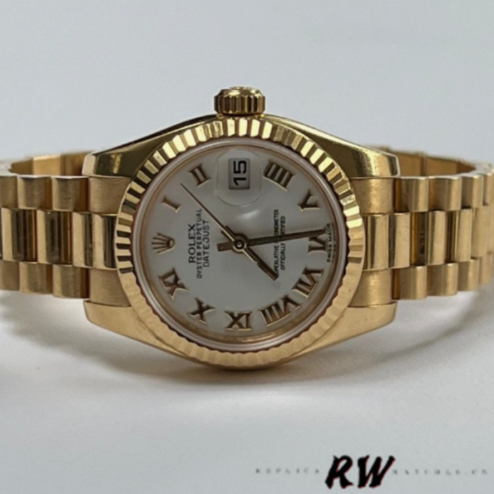 Rolex Datejust 179178 White Roman Dial Dial Yellow Gold 26MM Lady Replica Watch