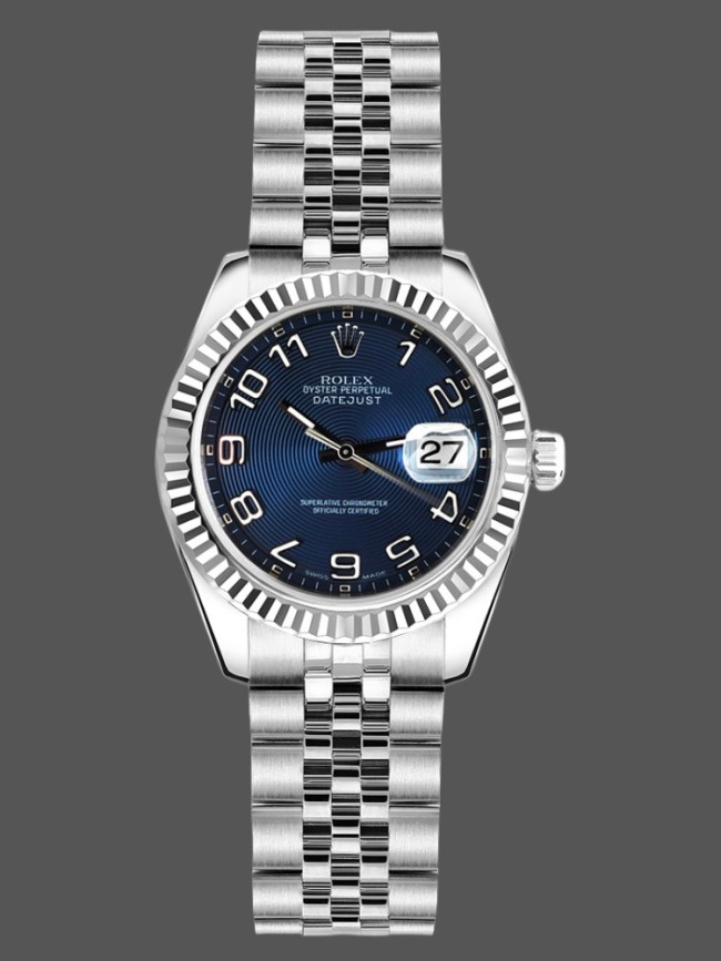 Rolex Datejust 179174 Concentric Circle Blue Dial Fluted Bezel 26MM Lady Replica Watch