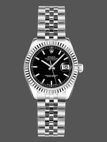 Rolex Datejust 179174 Black Index Dial Fluted Bezel 26MM Lady Replica Watch