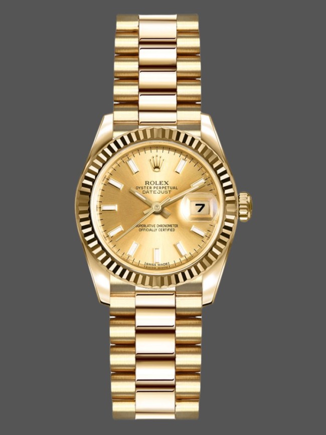 Rolex Datejust 179178 Champagne Index Dial Yellow Gold 26MM Lady Replica Watch
