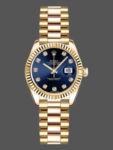 Rolex Datejust 179178 Blue Diamonds Dial Yellow Gold 26MM Lady Replica Watch