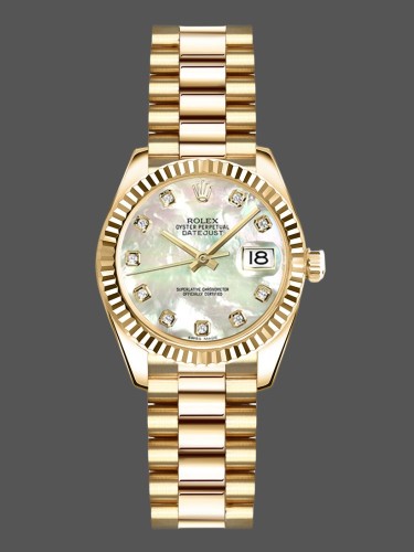 Rolex Datejust 179178 Mother of Pearl Diamonds Dial Yellow Gold 26MM Lady Replica Watch