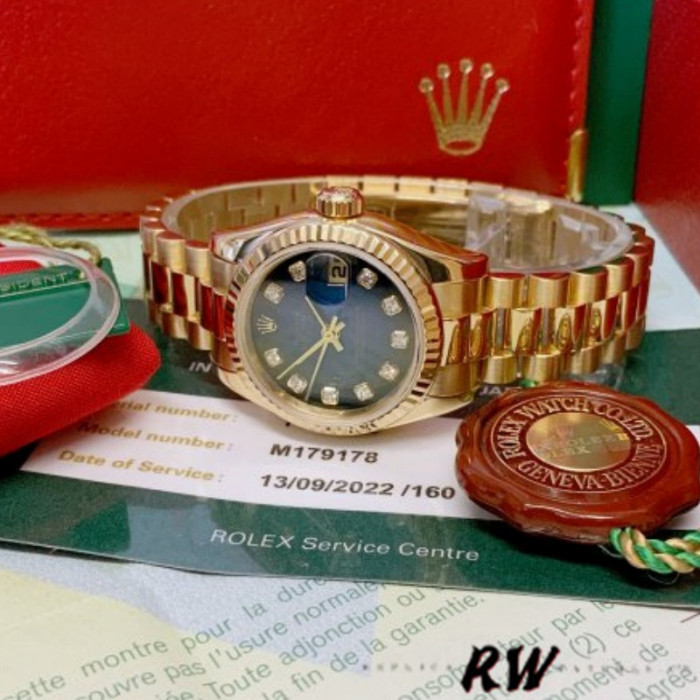 Rolex Datejust 179178 Blue Diamonds Dial Yellow Gold 26MM Lady Replica Watch