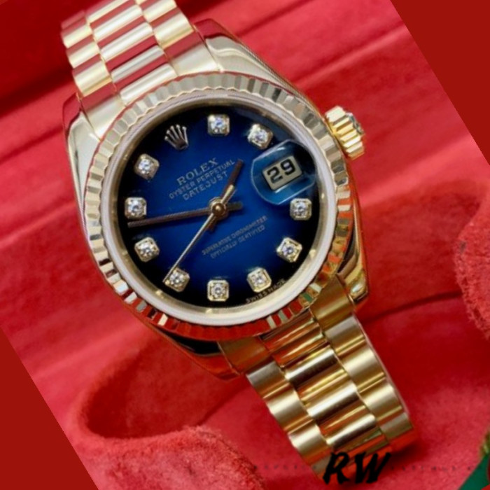 Rolex Datejust 179178 Blue Diamonds Dial Yellow Gold 26MM Lady Replica Watch