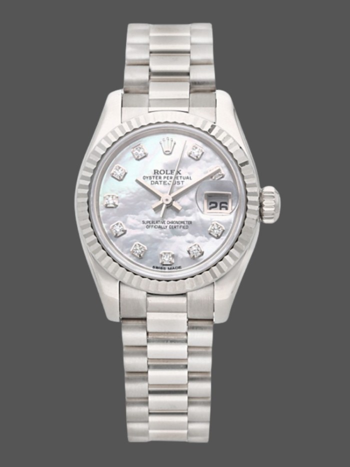 Rolex Datejust 179179 Mother of Pearl Diamond Dial Fluted Bezel 26MM Lady Replica Watch
