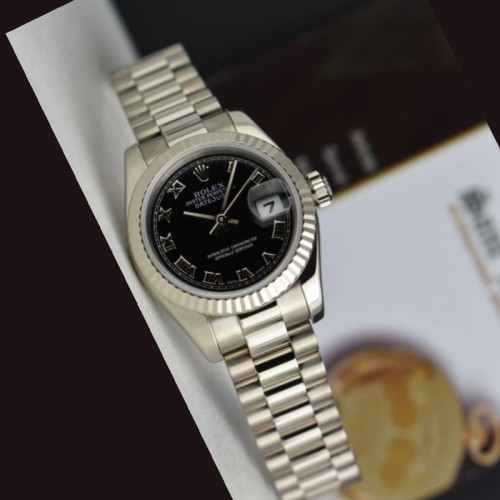 Rolex Datejust 179179 Black Roman Numeral Dial Fluted Bezel 26MM Lady Replica Watch