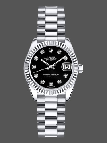 Rolex Datejust 179179 Black Diamond Dial Fluted Bezel 26MM Lady Replica Watch