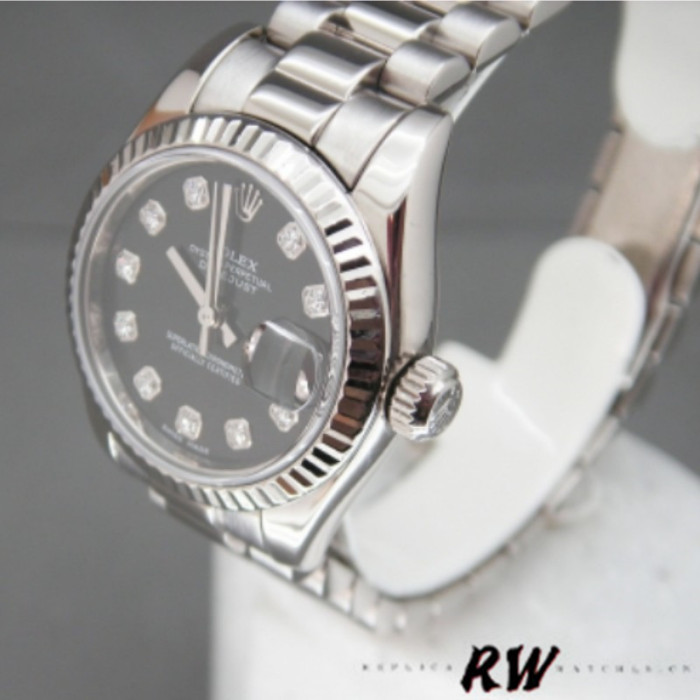 Rolex Datejust 179179 Black Diamond Dial Fluted Bezel 26MM Lady Replica Watch