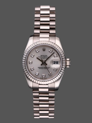 Rolex Datejust 179179 Silver Diamond Dial Fluted Bezel 26MM Lady Replica Watch