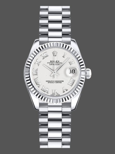 Rolex Datejust 179179 White Roman Numeral Dial Fluted Bezel 26MM Lady Replica Watch