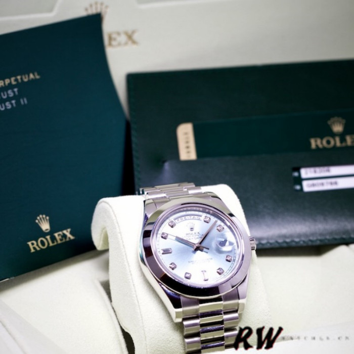 Rolex Day-Date 218206 Ice Blue Diamond Dial Platinum 41MM Mens Replica Watch