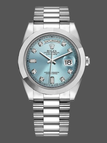 Rolex Day-Date 218206 Ice Blue Diamond Dial Platinum 41MM Mens Replica Watch