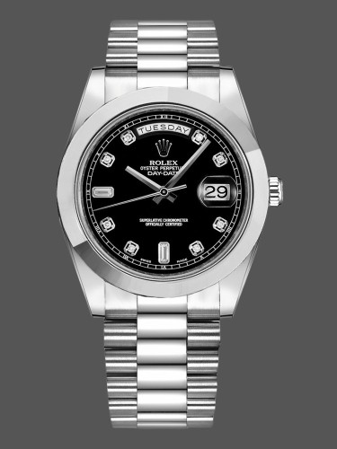 Rolex Day-Date 218206 Black Diamond Dial Platinum 41MM Mens Replica Watch
