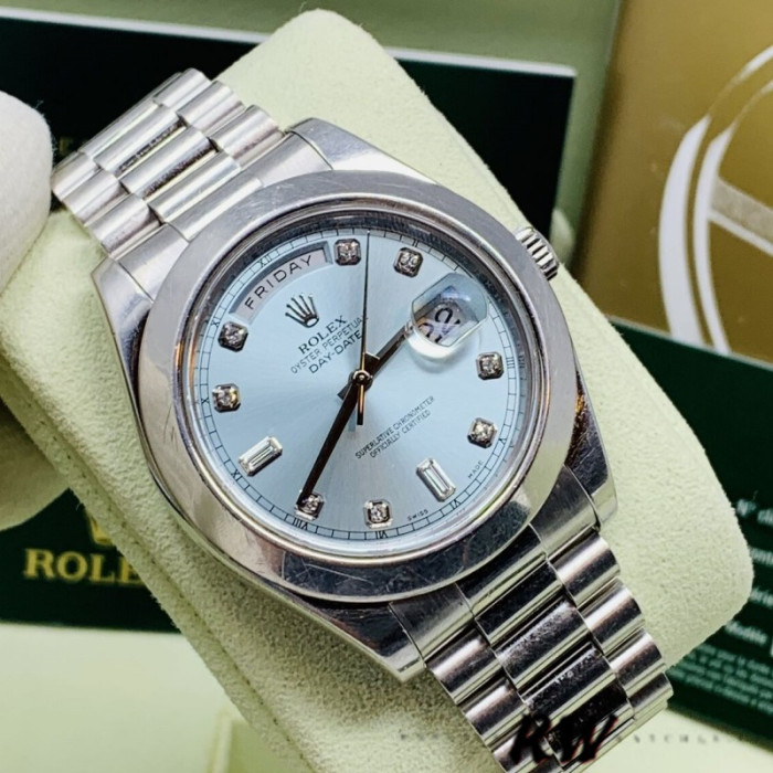 Rolex Day-Date 218206 Ice Blue Diamond Dial Platinum 41MM Mens Replica Watch