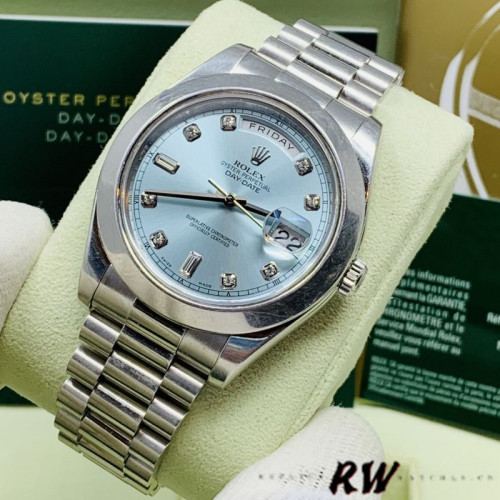 Rolex Day-Date 218206 Ice Blue Diamond Dial Platinum 41MM Mens Replica Watch