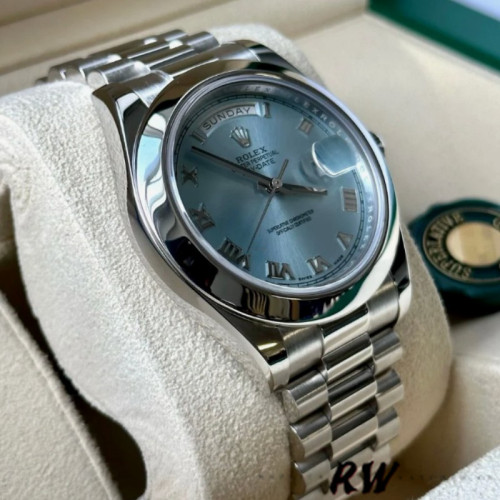 Rolex Day-Date 218206 Ice Blue Roman Numeral Dial Platinum 41MM Mens Replica Watch