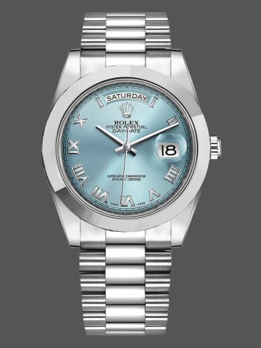 Rolex Day-Date 218206 Ice Blue Roman Numeral Dial Platinum 41MM Mens Replica Watch