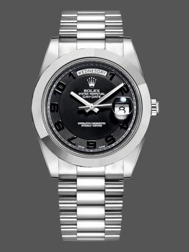 Rolex Day-Date 218206 Concentric Black Dial Platinum 41MM Mens Replica Watch