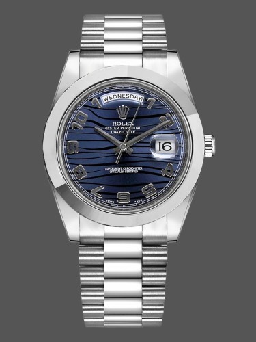 Rolex Day-Date 218206 Wave Pattern Blue Dial Platinum 41MM Mens Replica Watch