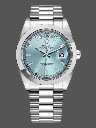 Rolex Day-Date 218206 Ice Blue Index Dial Platinum 41MM Mens Replica Watch