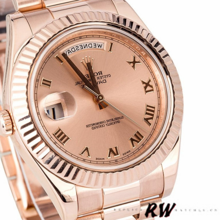 Rolex Day-Date 218235 Pink Roman Numerals Dial Rose Gold 41MM Mens Replica Watch