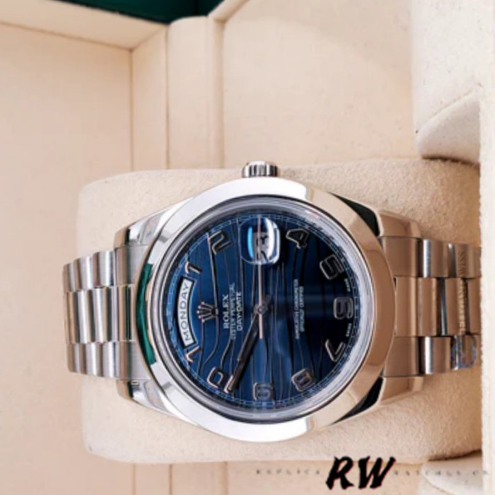 Rolex Day-Date 218206 Wave Pattern Blue Dial Platinum 41MM Mens Replica Watch