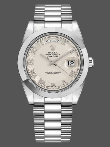 Rolex Day-Date 218206 Concentric Circle Ivory Roman Numeral Dial Platinum 41MM Mens Replica Watch