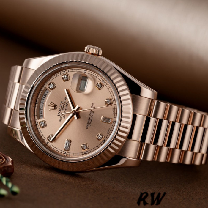 Rolex Day-Date 218235 Champagne Diamonds Dial Rose Gold 41MM Mens Replica Watch