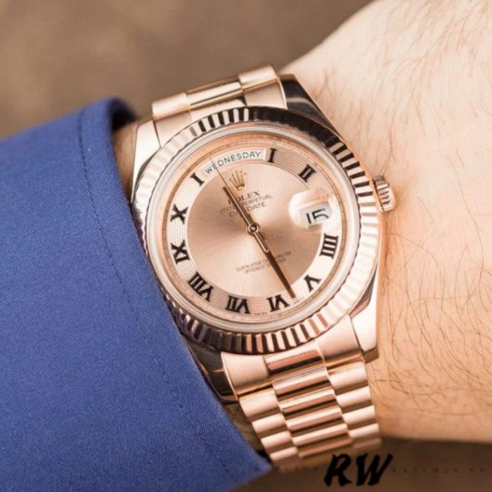 Rolex Day-Date 218235 Concentric Circle Champagne Dial Rose Gold 41MM Mens Replica Watch