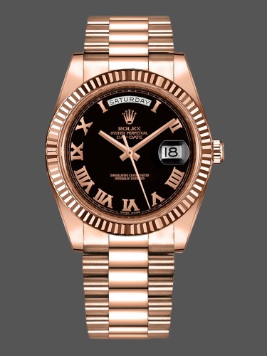 Rolex Day-Date 218235 Black Roman Numerals Dial Rose Gold 41MM Mens Replica Watch