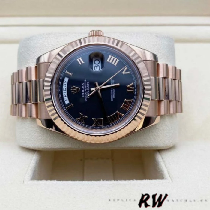 Rolex Day-Date 218235 Black Roman Numerals Dial Rose Gold 41MM Mens Replica Watch