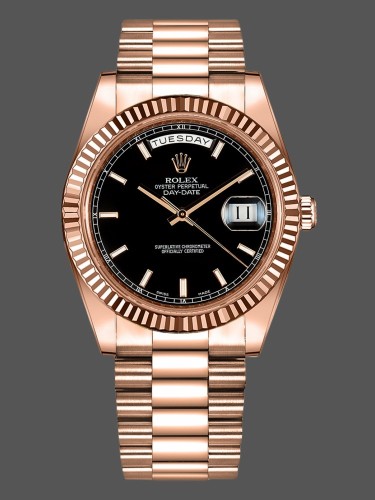 Rolex Day-Date 218235 Black Index Dial Rose Gold 41MM Mens Replica Watch