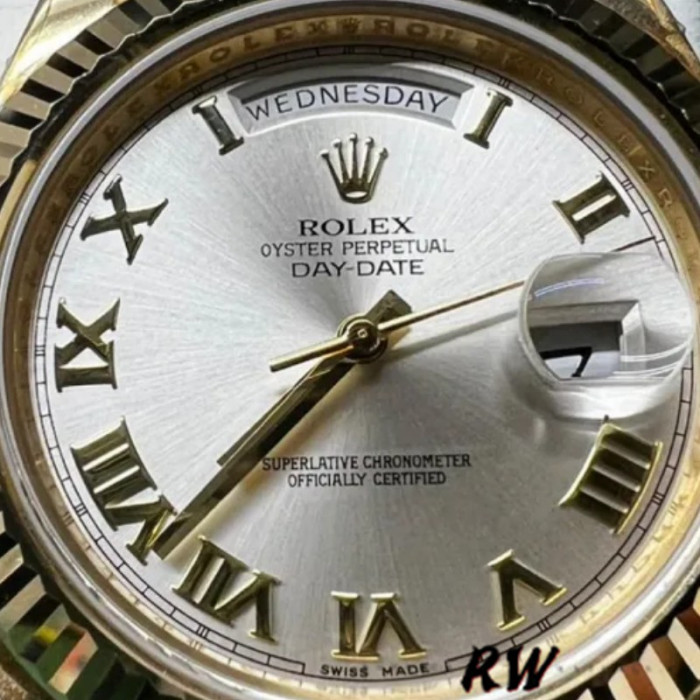 Rolex Day-Date 218238 Silver Roman Numeral Dial Yellow Gold 41MM Mens Replica Watch