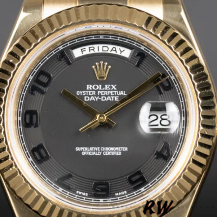 Rolex Day-Date 218238 Concentric Circle Black Dial Yellow Gold 41MM Mens Replica Watch