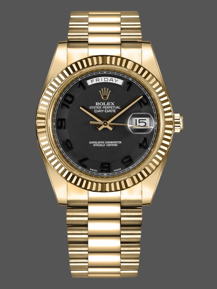Rolex Day-Date 218238 Concentric Circle Black Dial Yellow Gold 41MM Mens Replica Watch