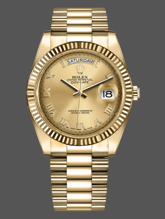 Rolex Day-Date 218238 Champagne Roman Numeral Dial Yellow Gold 41MM Mens Replica Watch