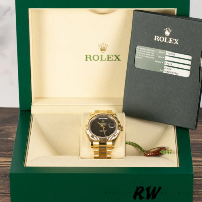 Rolex Day-Date 218238 Concentric Circle Black Dial Yellow Gold 41MM Mens Replica Watch
