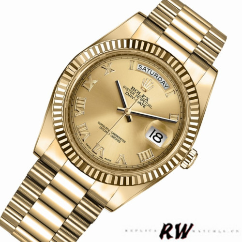 Rolex Day-Date 218238 Champagne Roman Numeral Dial Yellow Gold 41MM Mens Replica Watch