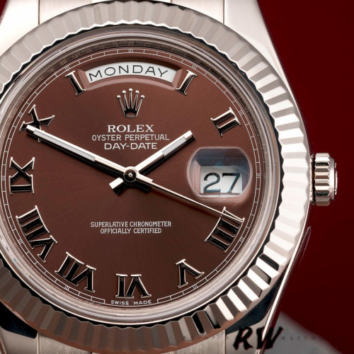 Rolex Day-Date 218239 Chocolate Brown Roman Numerals Dial White Gold 41MM Mens Replica Watch