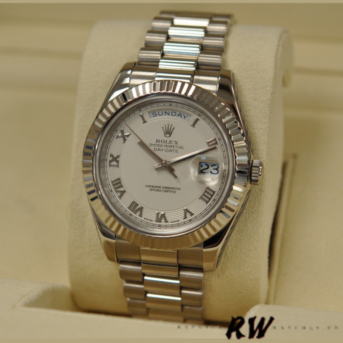 Rolex Day-Date 218239 Ivory Roman Numerals Dial White Gold 41MM Mens Replica Watch